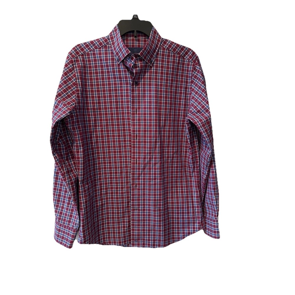 David Donahue Fusion Plaid Dress Shirt Long Sleeve Men's Size 15.5‎ Medium